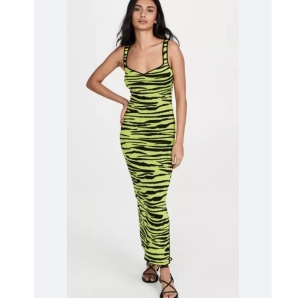 Victor Glemaud Dress Acid Lime Maxi Knit in Black Green Lime